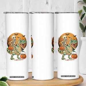 Funny Skeleton Riding Mummy Dinosaur Halloween Skinny Tumbler TS12 Print Your Wear