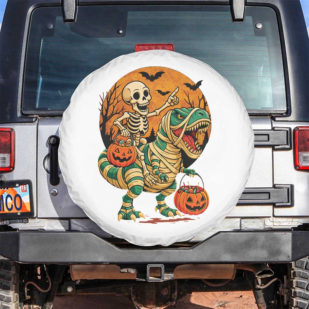 Funny Skeleton Riding Mummy Dinosaur Halloween Spare Tire Cover TS12 No hole White Print Your Wear