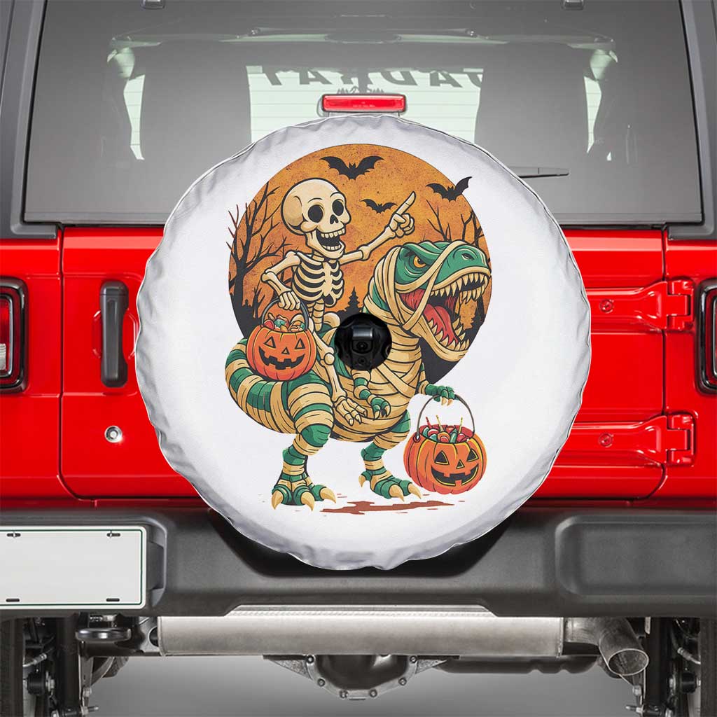 Funny Skeleton Riding Mummy Dinosaur Halloween Spare Tire Cover TS12 White Print Your Wear