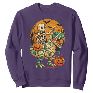 Funny Skeleton Riding Mummy Dinosaur Halloween Sweatshirt TS12 Purple Print Your Wear