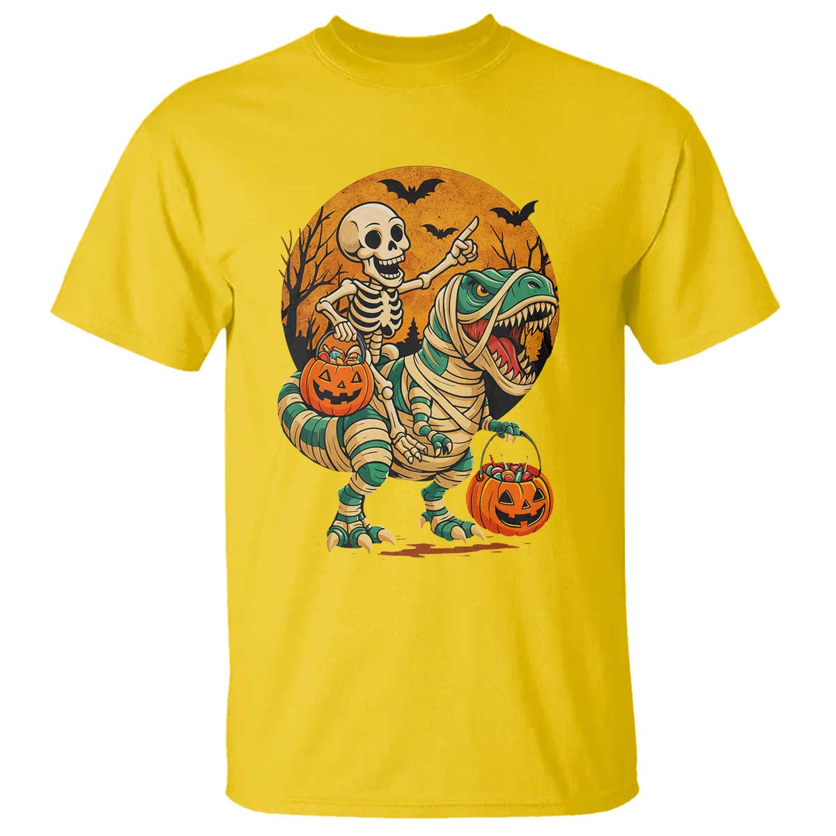 Funny Skeleton Riding Mummy Dinosaur Halloween T Shirt TS12 Daisy Print Your Wear