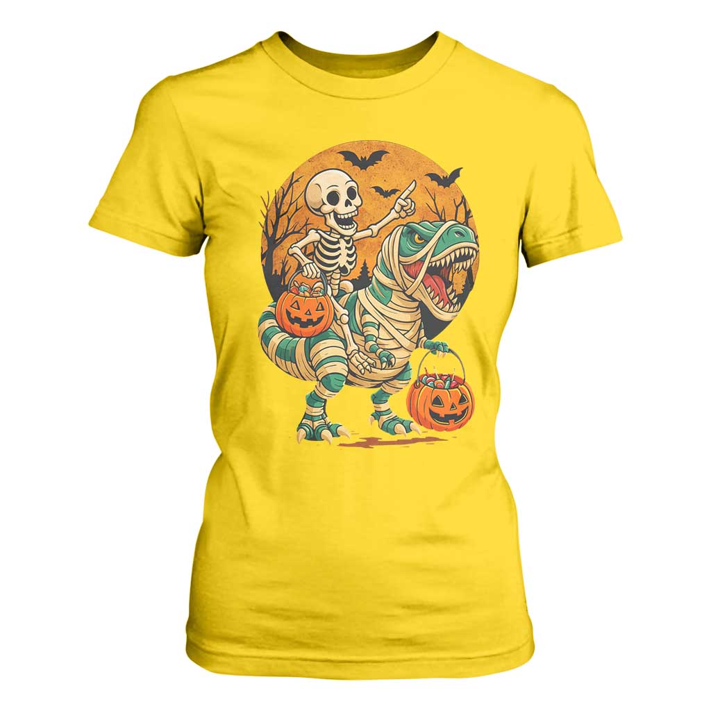 Funny Skeleton Riding Mummy Dinosaur Halloween T Shirt For Women TS12 Daisy Print Your Wear