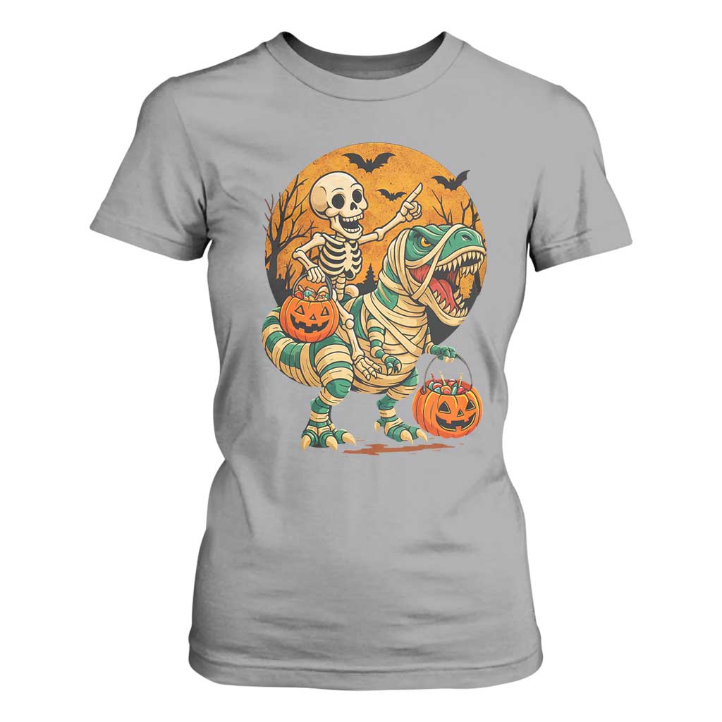 Funny Skeleton Riding Mummy Dinosaur Halloween T Shirt For Women TS12 Sport Gray Print Your Wear