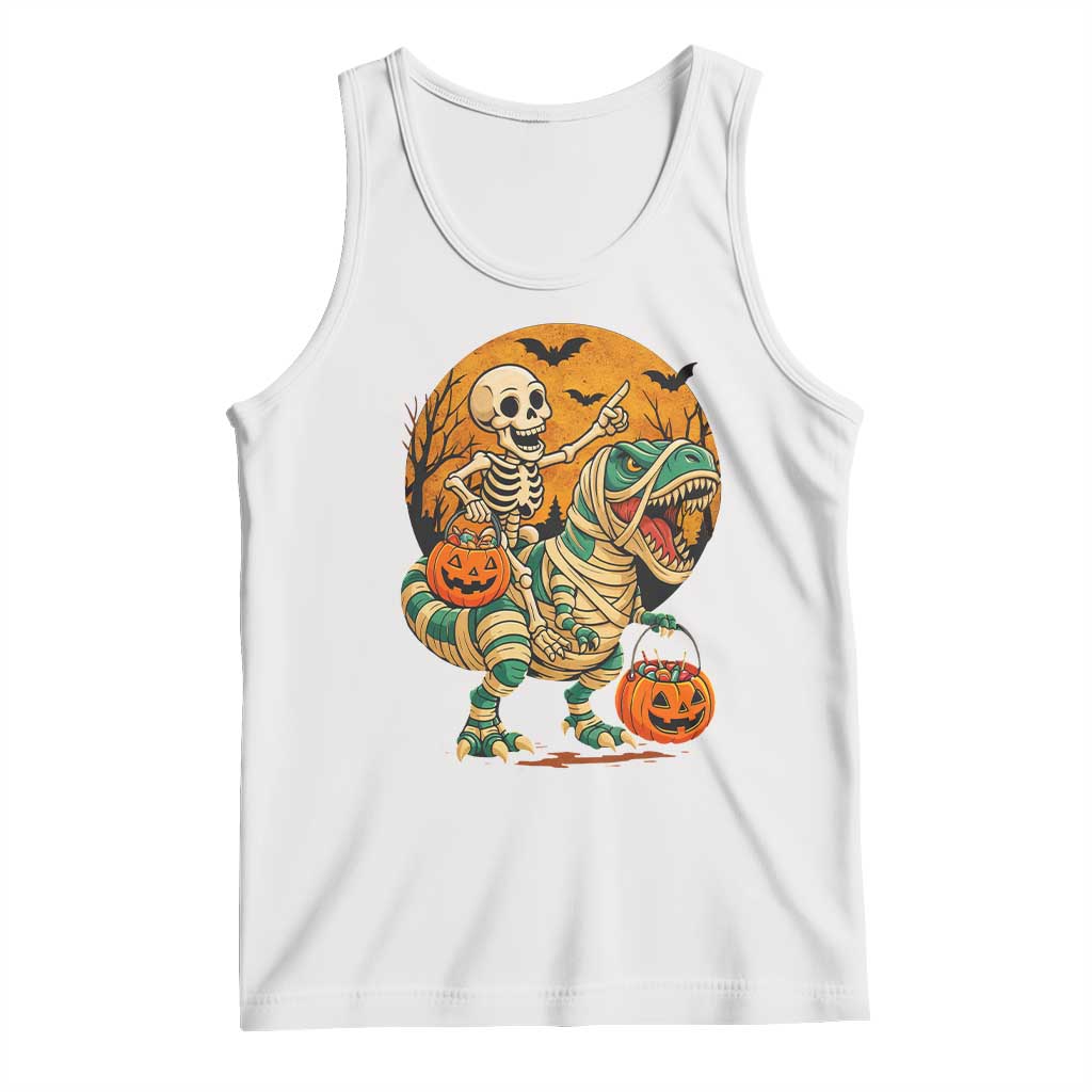 Funny Skeleton Riding Mummy Dinosaur Halloween Tank Top TS12 White Print Your Wear
