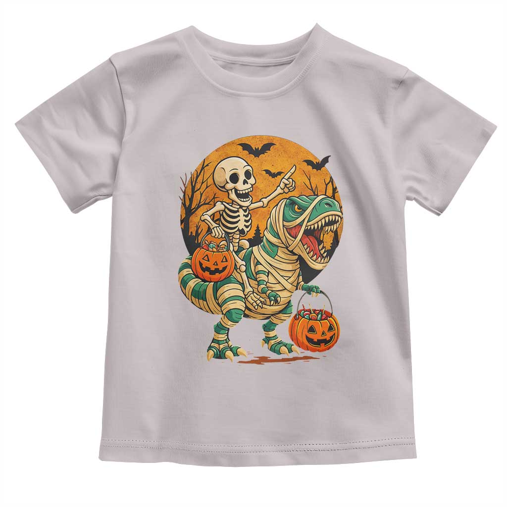 Funny Skeleton Riding Mummy Dinosaur Halloween Toddler T Shirt TS12 Ice Gray Print Your Wear