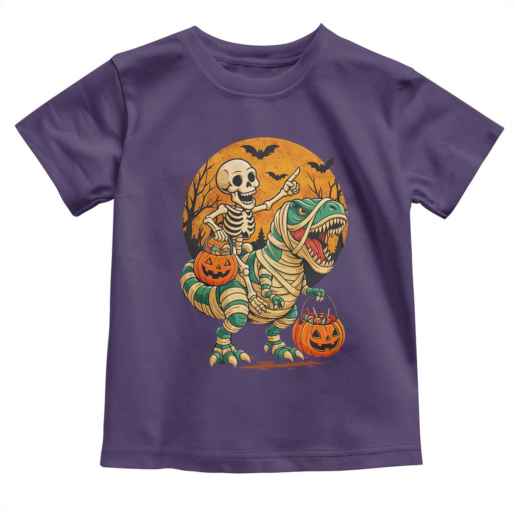 Funny Skeleton Riding Mummy Dinosaur Halloween Toddler T Shirt TS12 Purple Print Your Wear