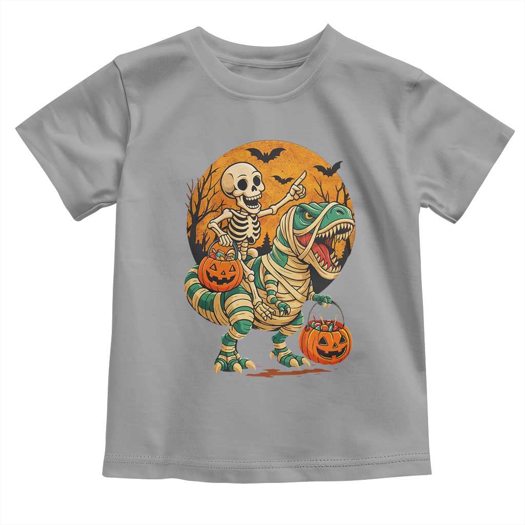 Funny Skeleton Riding Mummy Dinosaur Halloween Toddler T Shirt TS12 Sport Gray Print Your Wear