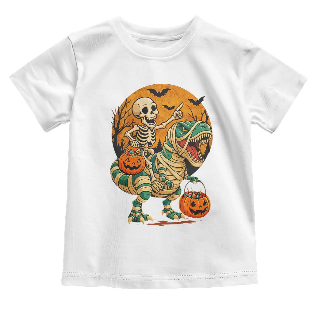 Funny Skeleton Riding Mummy Dinosaur Halloween Toddler T Shirt TS12 White Print Your Wear