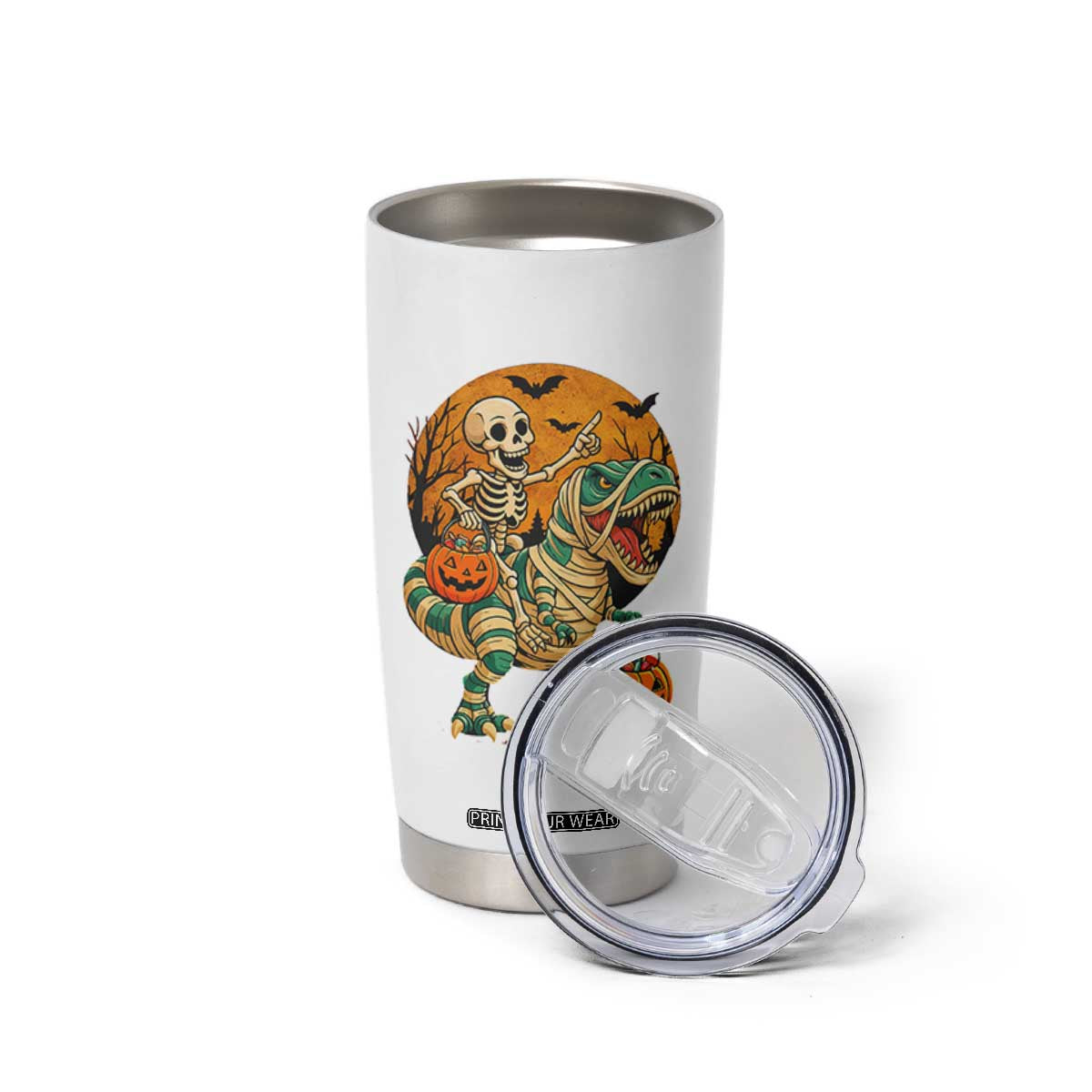 Funny Skeleton Riding Mummy Dinosaur Halloween Tumbler Cup TS12 Print Your Wear