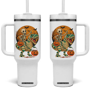 Funny Skeleton Riding Mummy Dinosaur Halloween Tumbler With Handle TS12 One Size: 40 oz White Print Your Wear