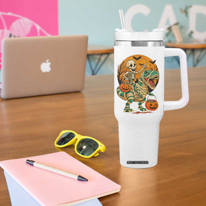 Funny Skeleton Riding Mummy Dinosaur Halloween Tumbler With Handle TS12 Print Your Wear