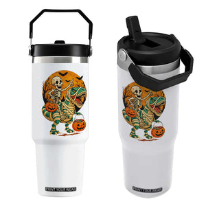 Funny Skeleton Riding Mummy Dinosaur Halloween Flip Straw Tumbler TS12 One Size: 30 oz White Print Your Wear