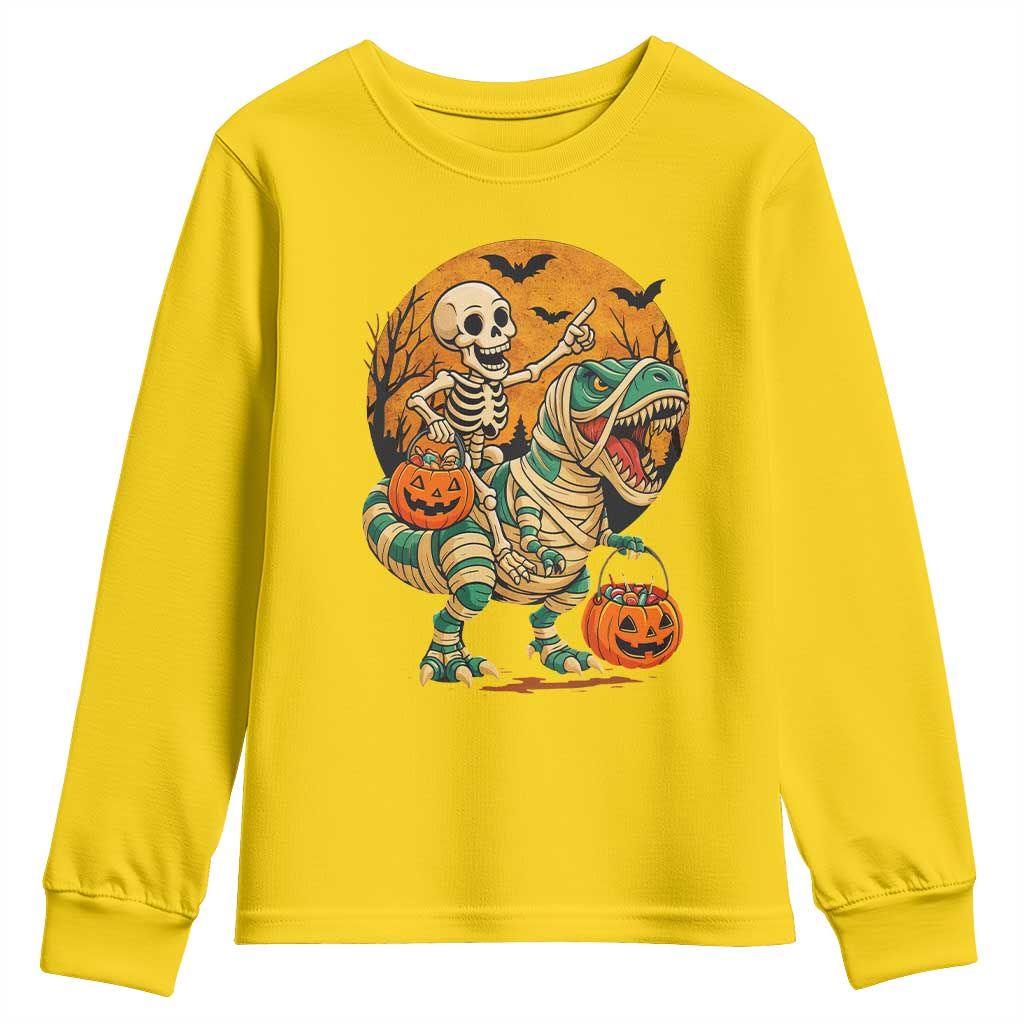 Funny Skeleton Riding Mummy Dinosaur Halloween Youth Sweatshirt TS12 Daisy Print Your Wear