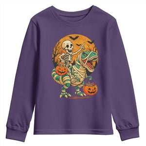 Funny Skeleton Riding Mummy Dinosaur Halloween Youth Sweatshirt TS12 Purple Print Your Wear