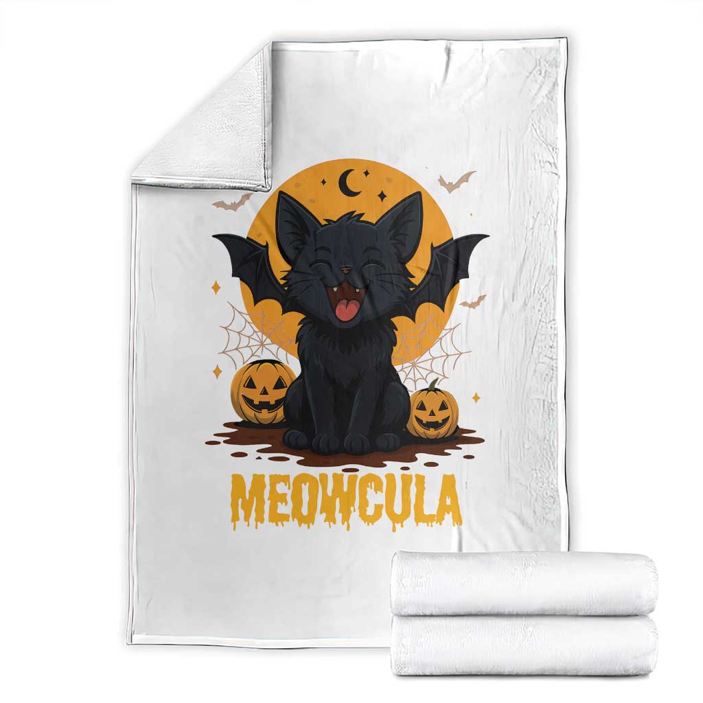 Black Cat Halloween Throw Blanket Meowcula Cute Smilling With Bat TS12 White Print Your Wear