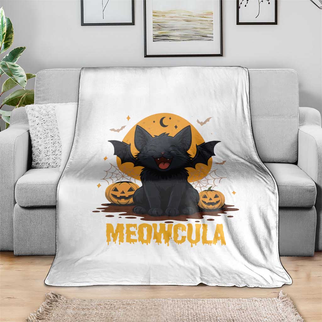 Black Cat Halloween Throw Blanket Meowcula Cute Smilling With Bat TS12 Print Your Wear