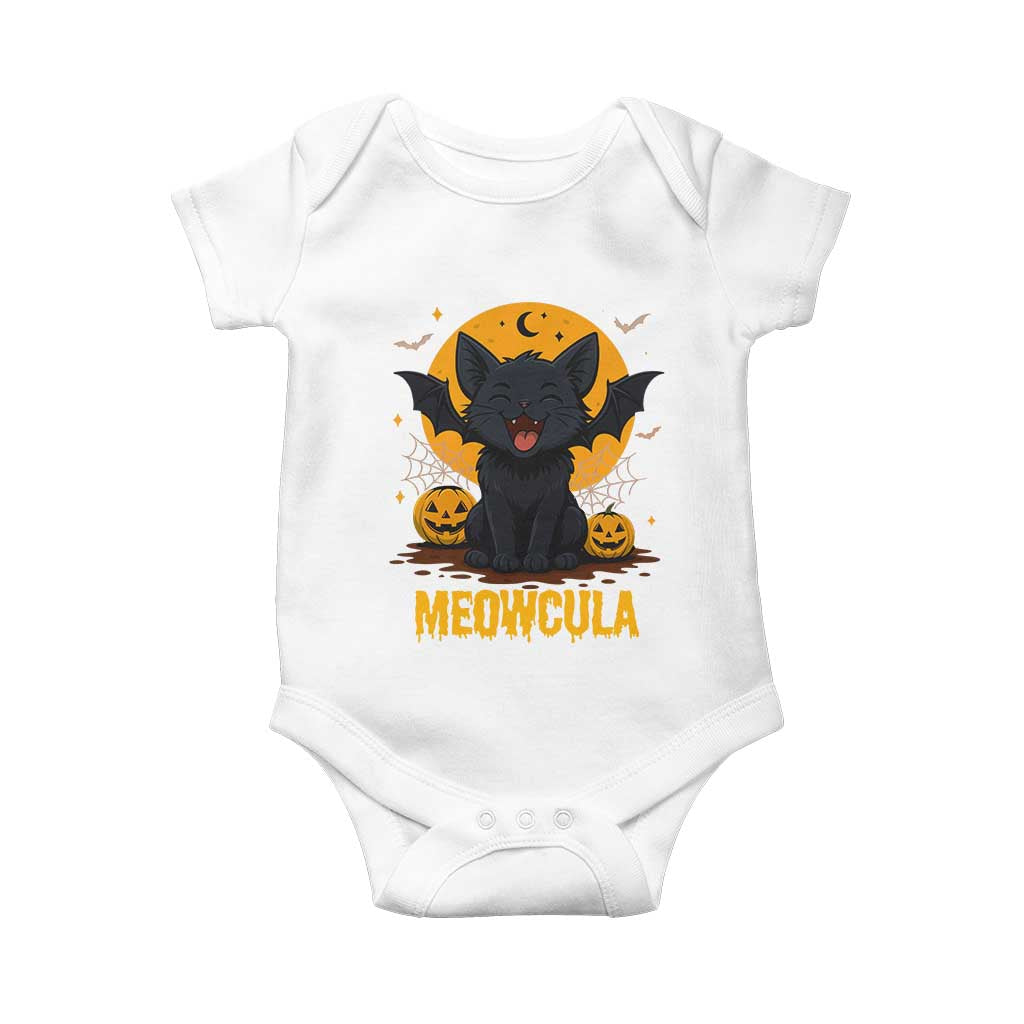 Black Cat Halloween Baby Onesie Meowcula Cute Smilling With Bat TS12 White Print Your Wear