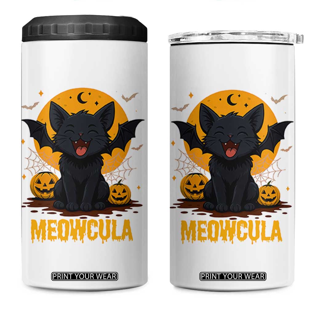 Black Cat Halloween 4 in 1 Can Cooler Tumbler Meowcula Cute Smilling With Bat TS12 One Size: 16 oz White Print Your Wear