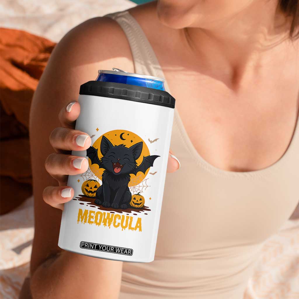 Black Cat Halloween 4 in 1 Can Cooler Tumbler Meowcula Cute Smilling With Bat TS12 Print Your Wear