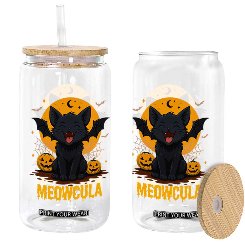 Black Cat Halloween Glass Can Meowcula Cute Smilling With Bat TS12 Print Your Wear