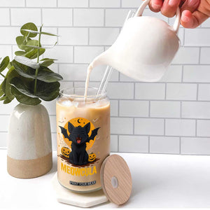 Black Cat Halloween Glass Can Meowcula Cute Smilling With Bat TS12 Print Your Wear