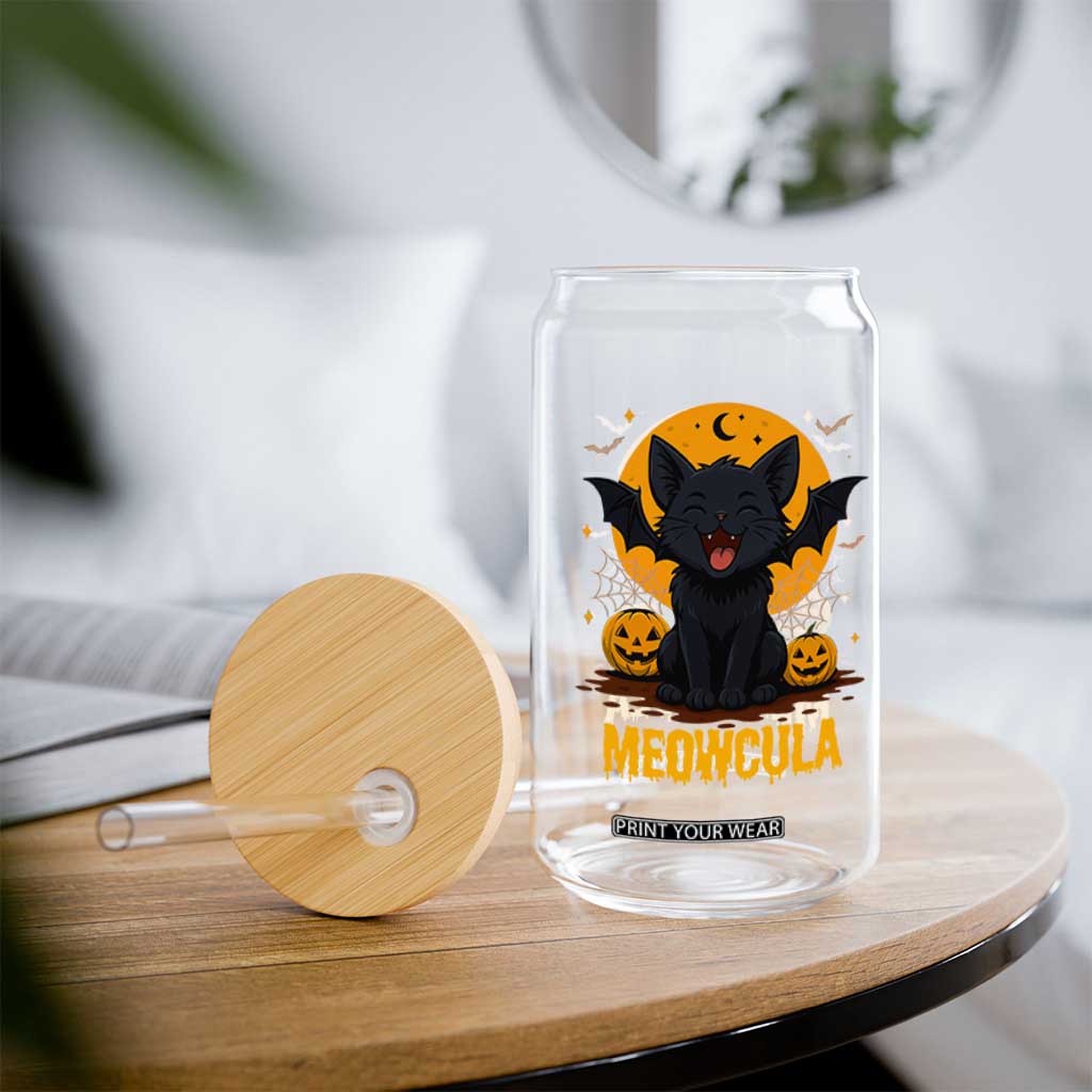 Black Cat Halloween Glass Can Meowcula Cute Smilling With Bat TS12 Print Your Wear