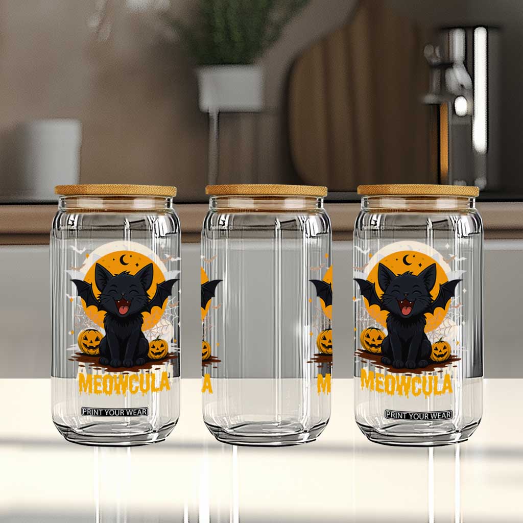 Black Cat Halloween Glass Can Meowcula Cute Smilling With Bat TS12 Print Your Wear