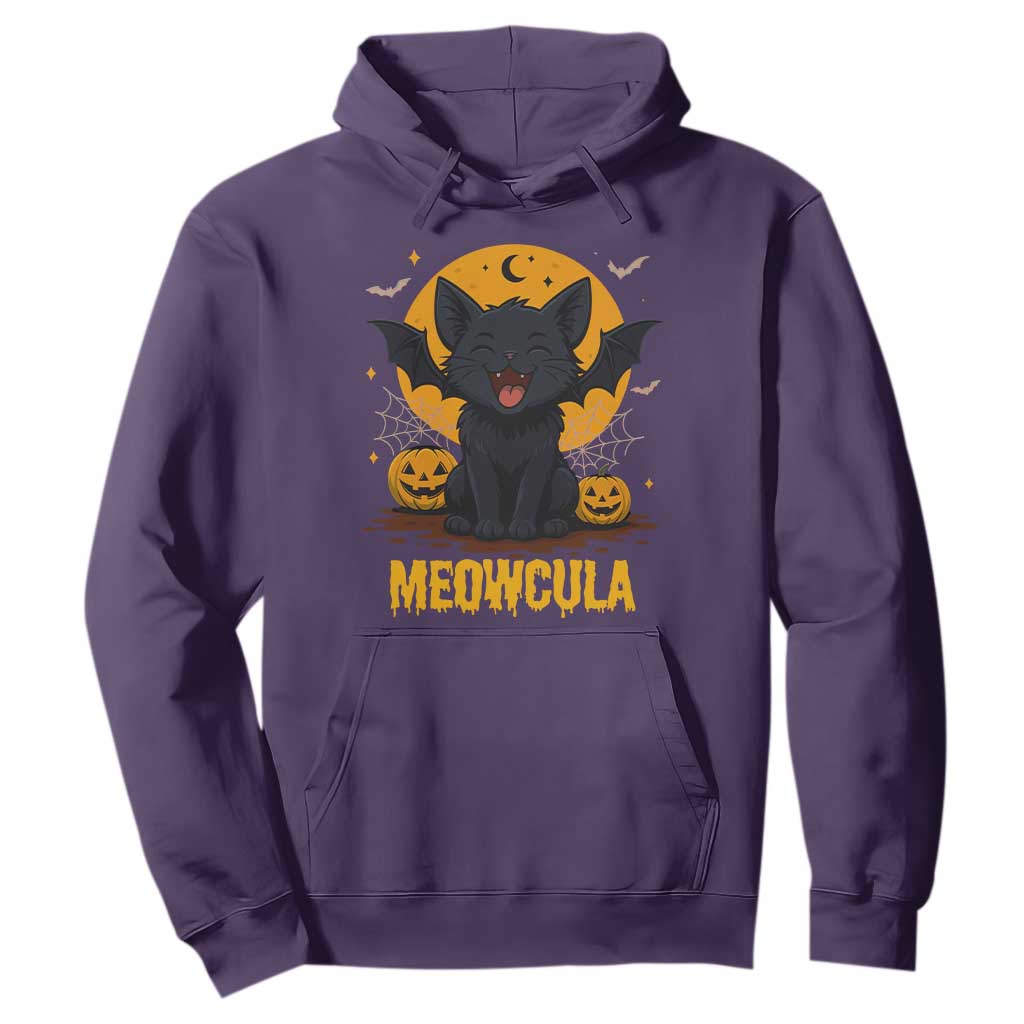 Black Cat Halloween Hoodie Meowcula Cute Smilling With Bat TS12 Purple Print Your Wear