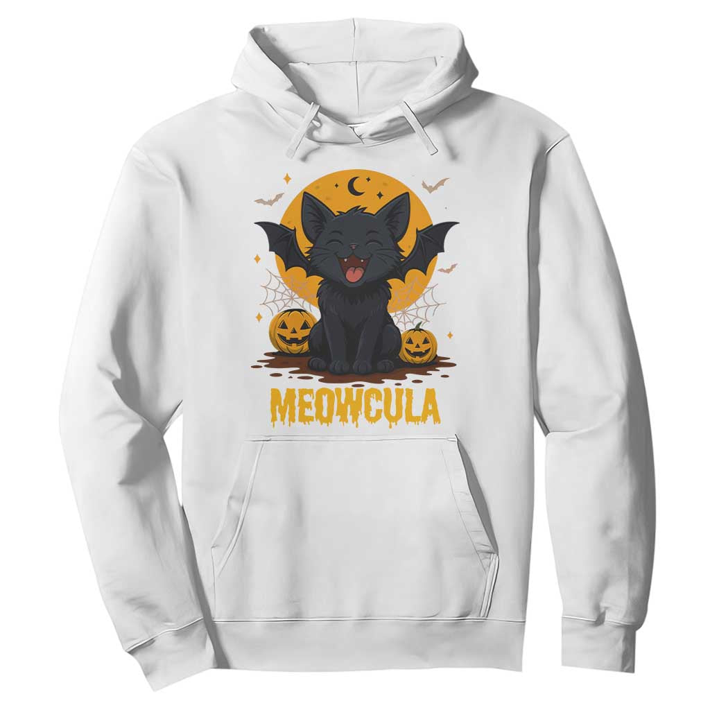 Black Cat Halloween Hoodie Meowcula Cute Smilling With Bat TS12 White Print Your Wear
