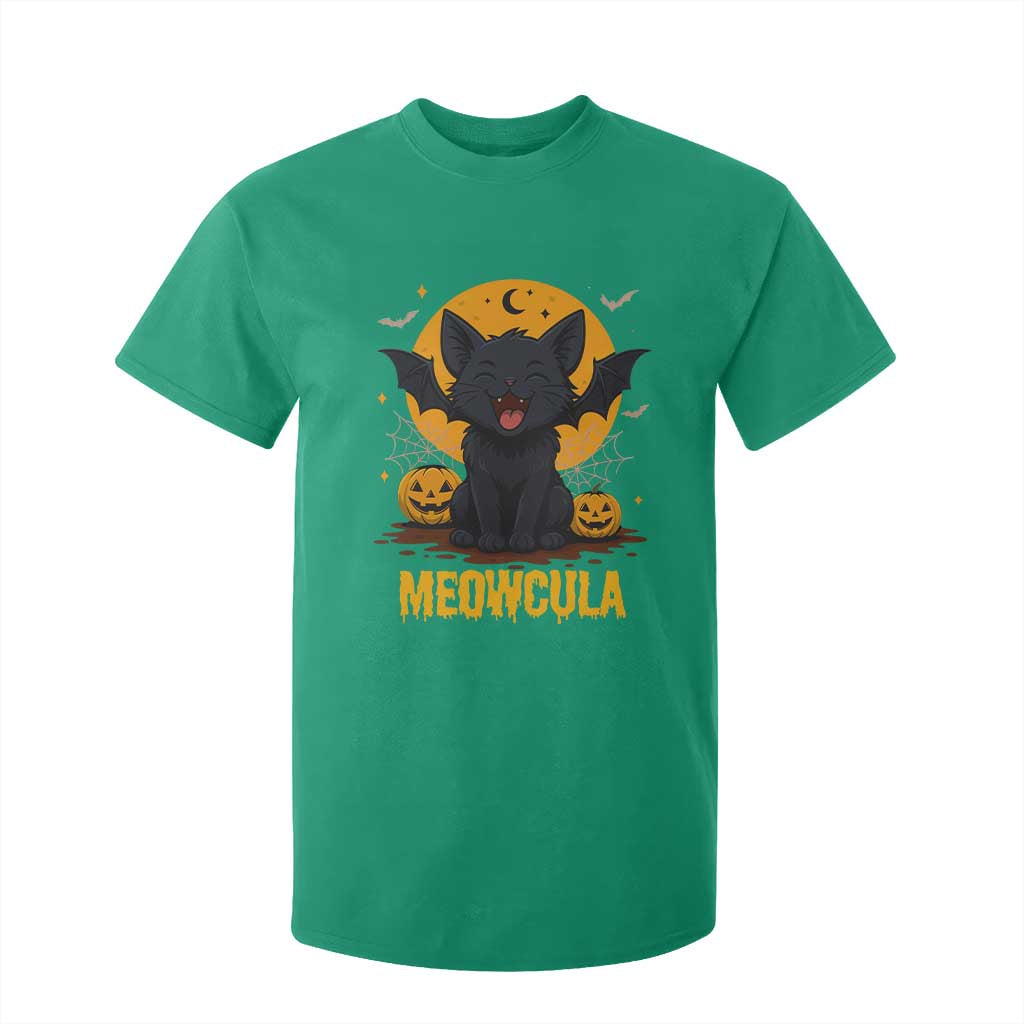 Black Cat Halloween T Shirt For Kid Meowcula Cute Smilling With Bat TS12 Irish Green Print Your Wear