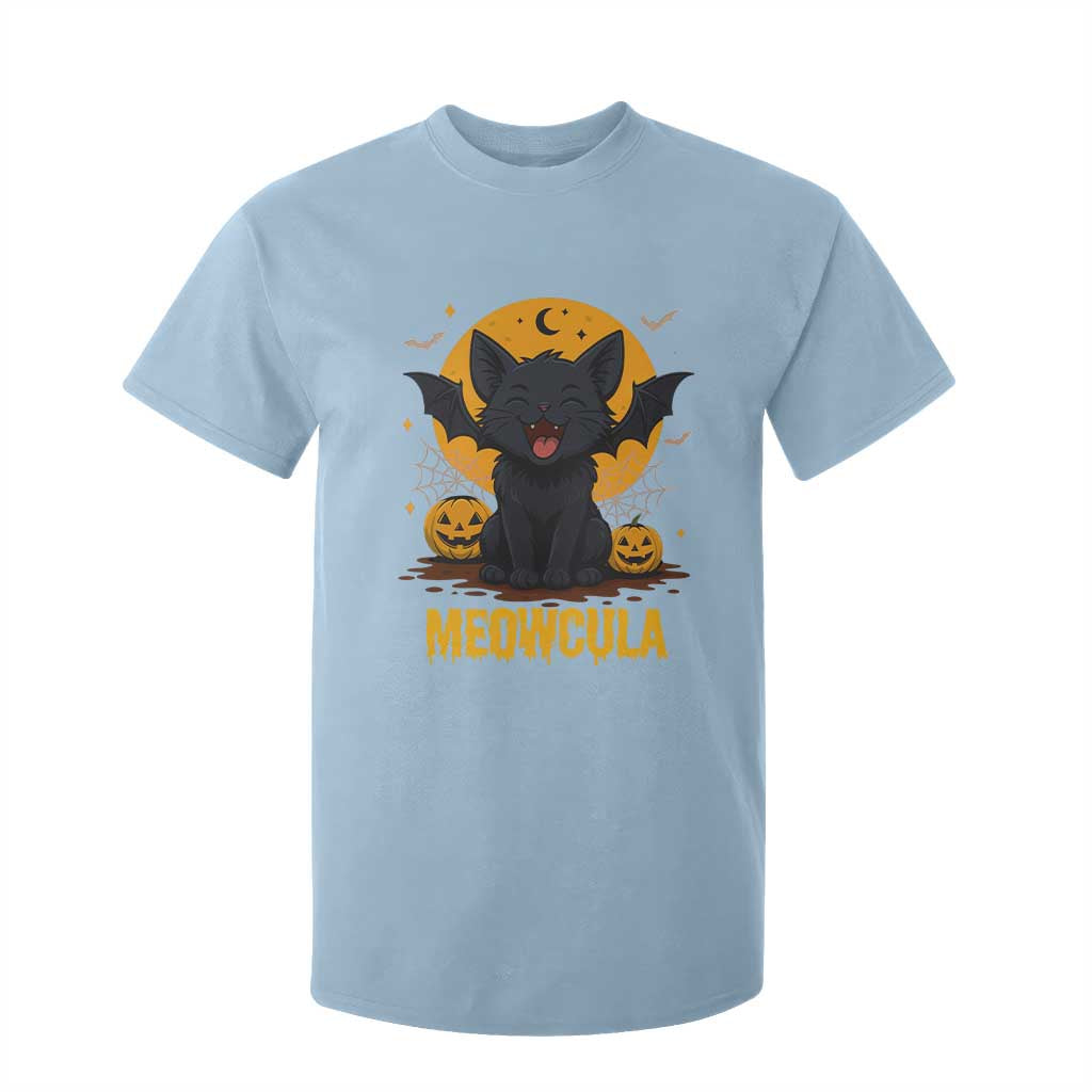 Black Cat Halloween T Shirt For Kid Meowcula Cute Smilling With Bat TS12 Light Blue Print Your Wear