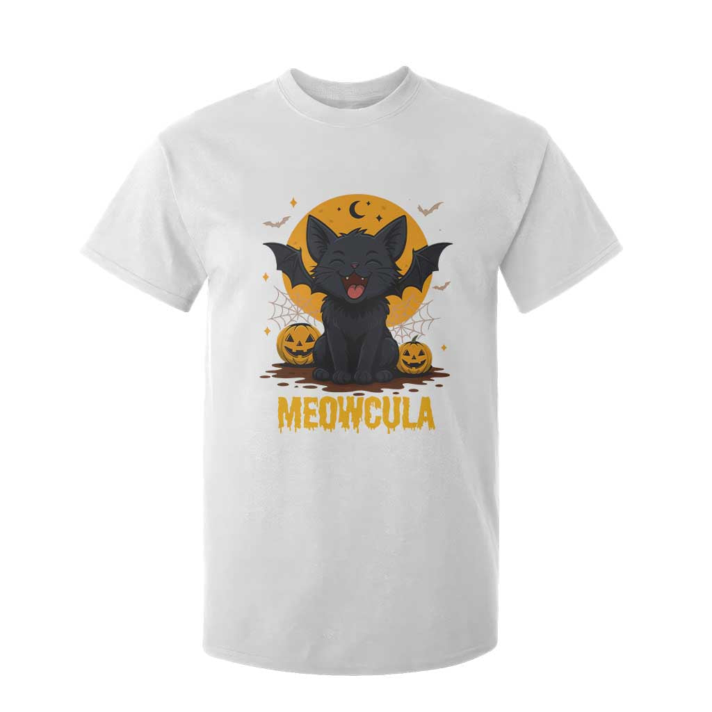 Black Cat Halloween T Shirt For Kid Meowcula Cute Smilling With Bat TS12 White Print Your Wear
