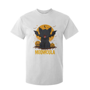Black Cat Halloween T Shirt For Kid Meowcula Cute Smilling With Bat TS12 White Print Your Wear