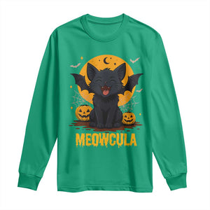 Black Cat Halloween Long Sleeve Shirt Meowcula Cute Smilling With Bat TS12 Irish Green Print Your Wear