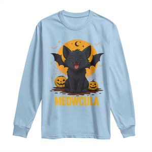Black Cat Halloween Long Sleeve Shirt Meowcula Cute Smilling With Bat TS12 Light Blue Print Your Wear