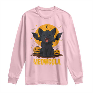 Black Cat Halloween Long Sleeve Shirt Meowcula Cute Smilling With Bat TS12 Light Pink Print Your Wear