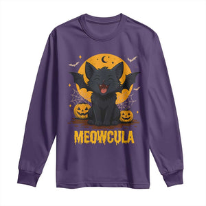 Black Cat Halloween Long Sleeve Shirt Meowcula Cute Smilling With Bat TS12 Purple Print Your Wear
