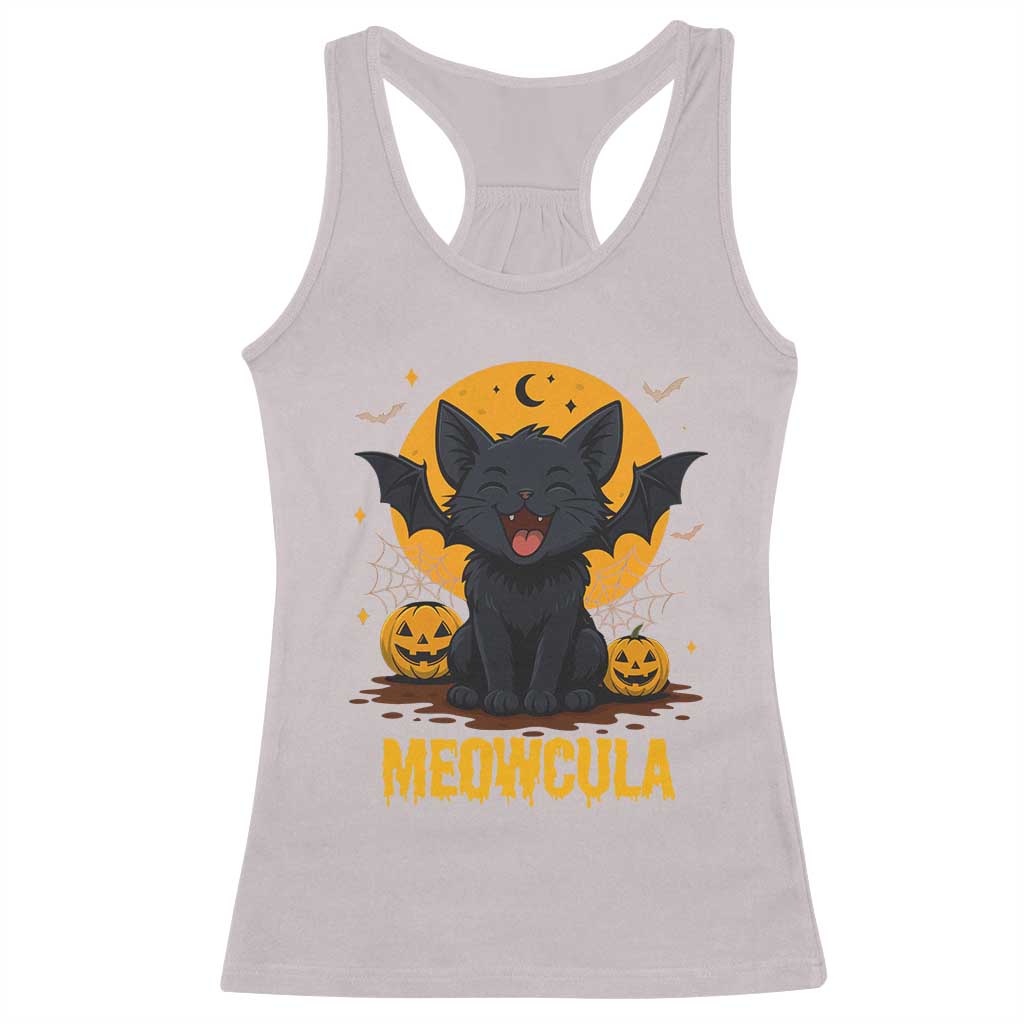 Black Cat Halloween Racerback Tank Top Meowcula Cute Smilling With Bat TS12 Ice Gray Print Your Wear