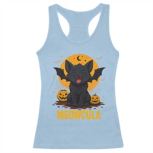 Black Cat Halloween Racerback Tank Top Meowcula Cute Smilling With Bat TS12 Light Blue Print Your Wear