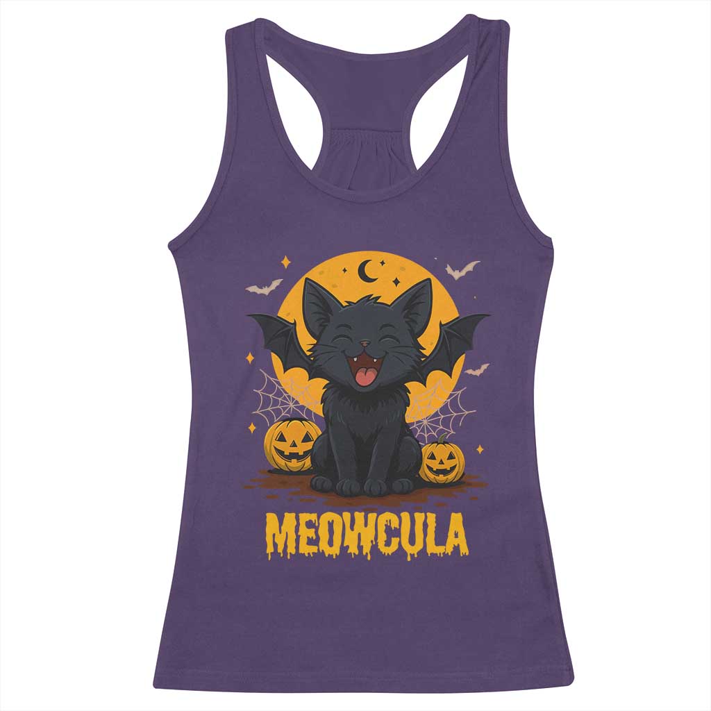 Black Cat Halloween Racerback Tank Top Meowcula Cute Smilling With Bat TS12 Purple Print Your Wear