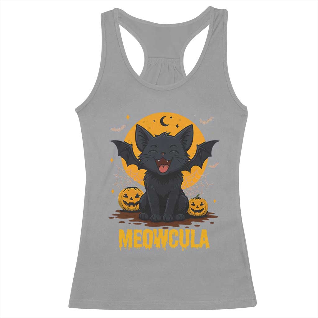 Black Cat Halloween Racerback Tank Top Meowcula Cute Smilling With Bat TS12 Sport Gray Print Your Wear