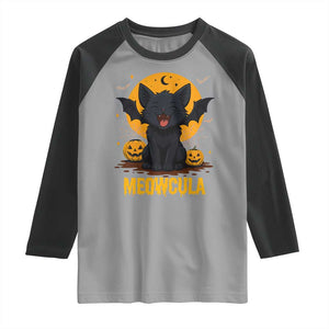 Black Cat Halloween Raglan Shirt Meowcula Cute Smilling With Bat TS12 Sport Gray Black Print Your Wear