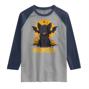 Black Cat Halloween Raglan Shirt Meowcula Cute Smilling With Bat TS12 Sport Gray Navy Print Your Wear