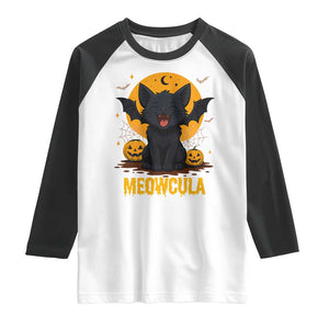 Black Cat Halloween Raglan Shirt Meowcula Cute Smilling With Bat TS12 White Black Print Your Wear