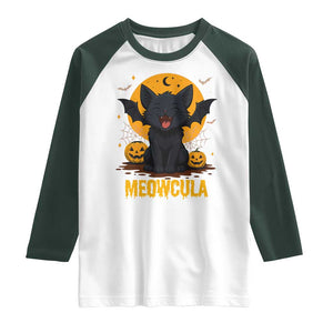 Black Cat Halloween Raglan Shirt Meowcula Cute Smilling With Bat TS12 White Dark Forest Green Print Your Wear