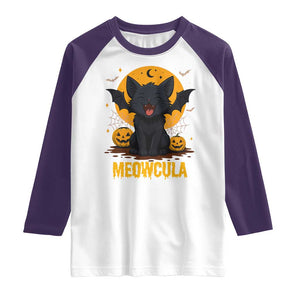 Black Cat Halloween Raglan Shirt Meowcula Cute Smilling With Bat TS12 White Purple Print Your Wear