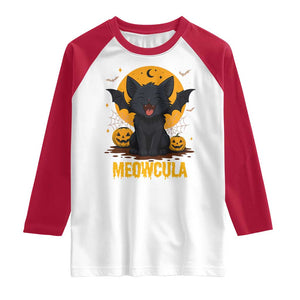 Black Cat Halloween Raglan Shirt Meowcula Cute Smilling With Bat TS12 White Red Print Your Wear