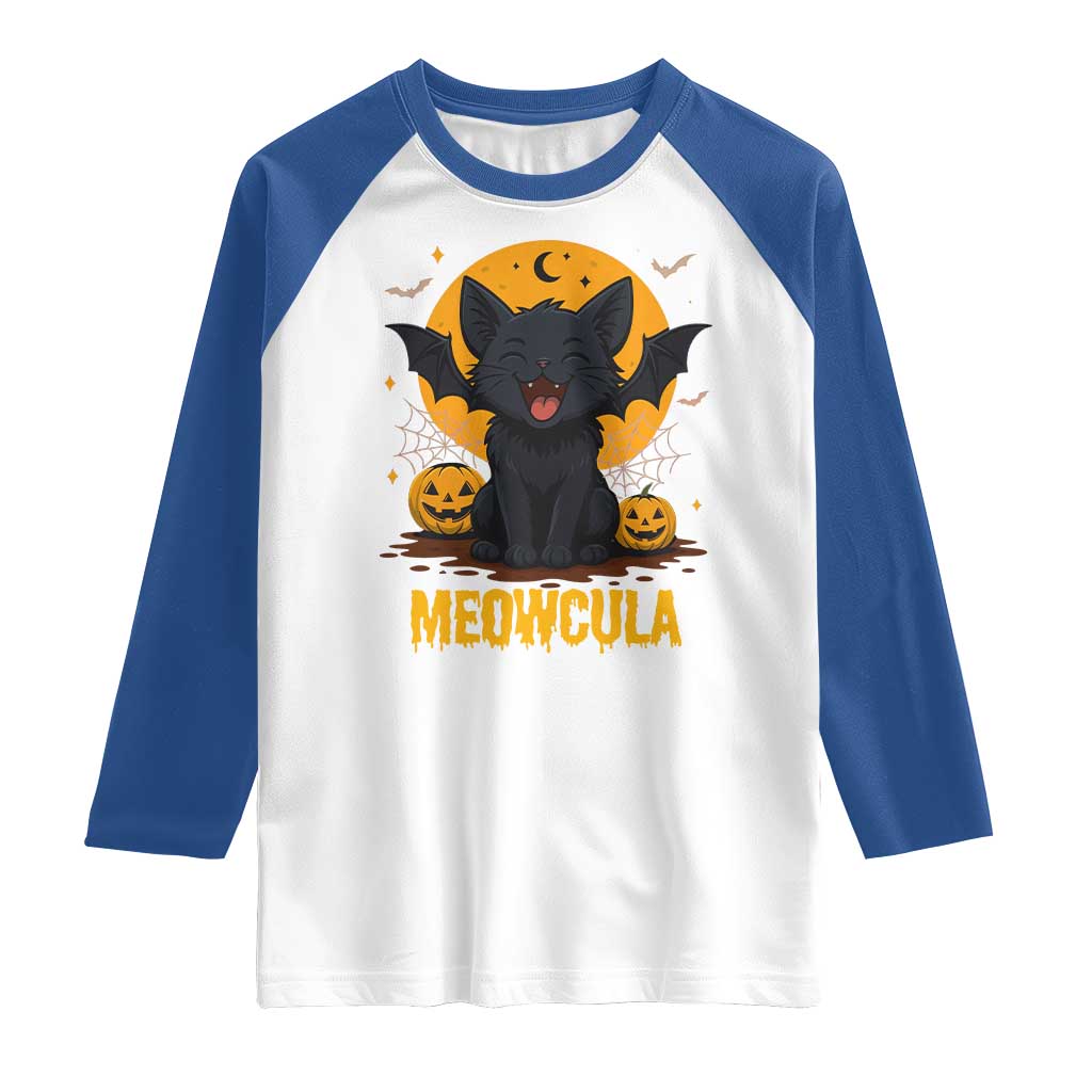 Black Cat Halloween Raglan Shirt Meowcula Cute Smilling With Bat TS12 White Royal Print Your Wear