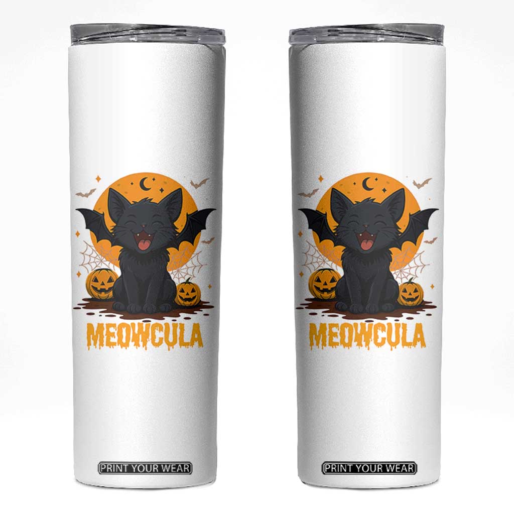 Black Cat Halloween Skinny Tumbler Meowcula Cute Smilling With Bat TS12 White Print Your Wear