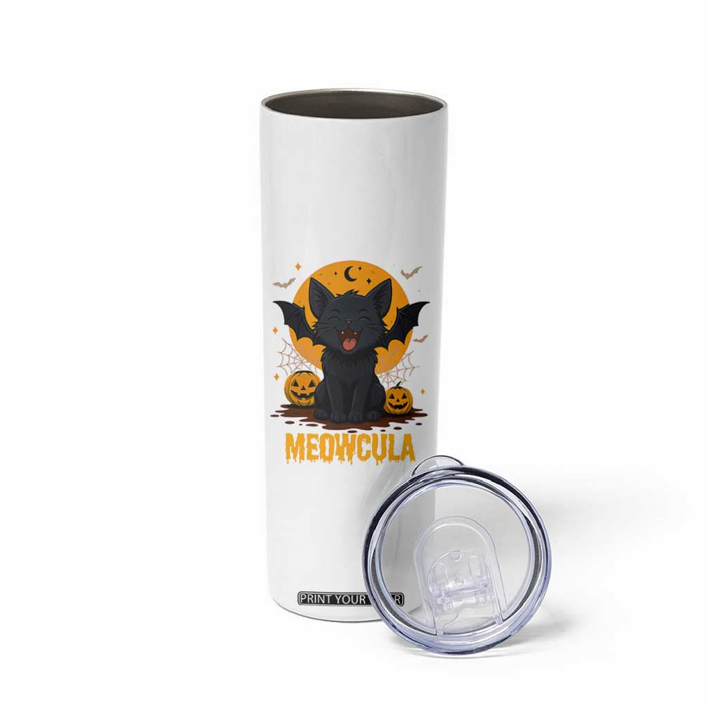 Black Cat Halloween Skinny Tumbler Meowcula Cute Smilling With Bat TS12 Print Your Wear